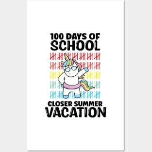 Funny Cute 100 Days Of School Closer Summer Vacation Unicorn Posters and Art